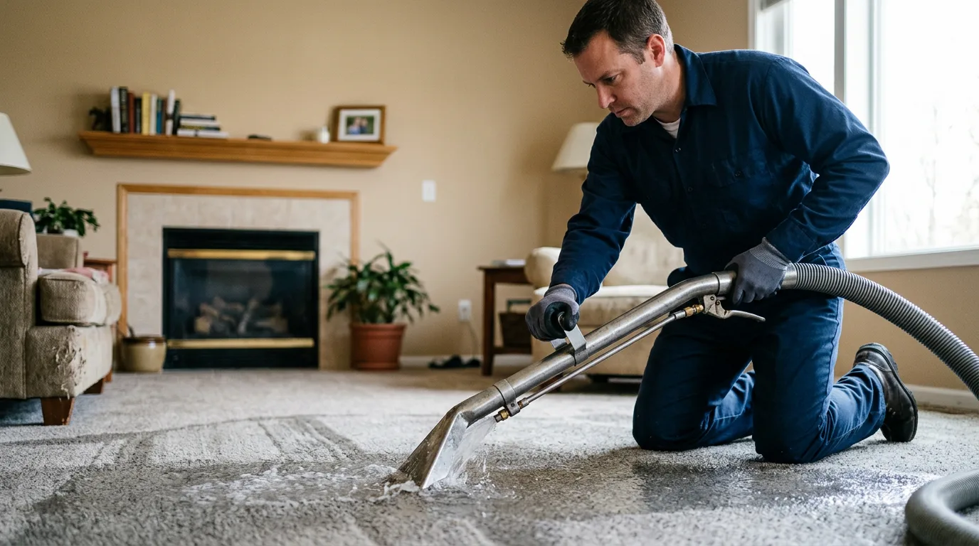Water damage restoration technician working near Quaker City, OH